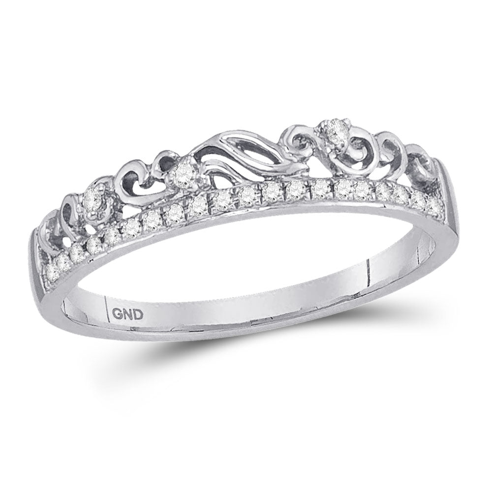 10kt White Gold Womens Round Diamond Stackable Band Ring 1/12 Cttw