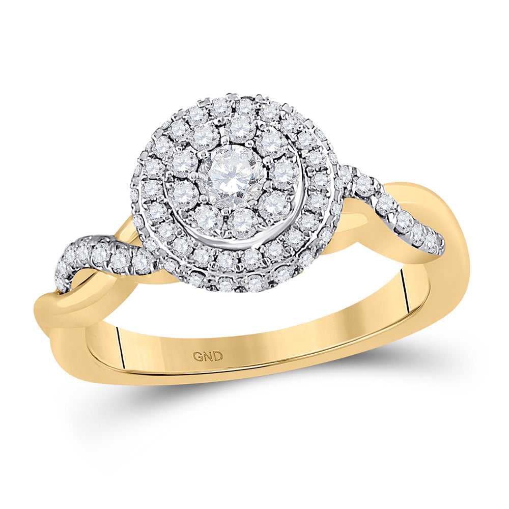 10kt Yellow Gold Round Diamond Halo Bridal Wedding Engagement Ring 3/4 Cttw