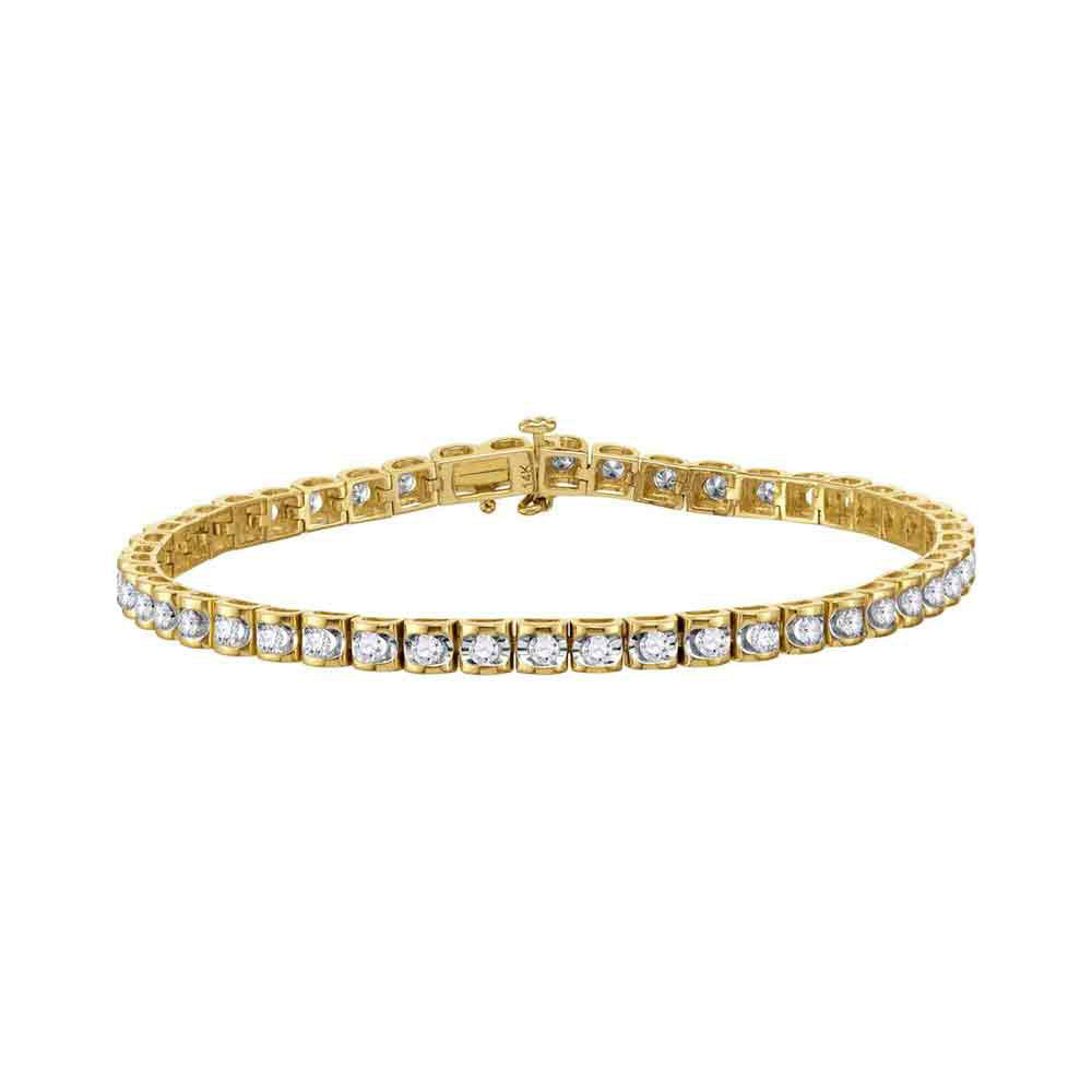 14kt Yellow Gold Womens Round Diamond Studded Tennis Bracelet 1-1/2 Cttw