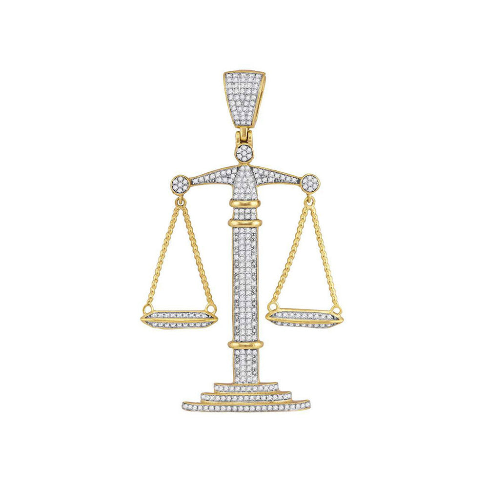 10kt Yellow Gold Mens Round Diamond Scales of Justice Charm Pendant 1 Cttw