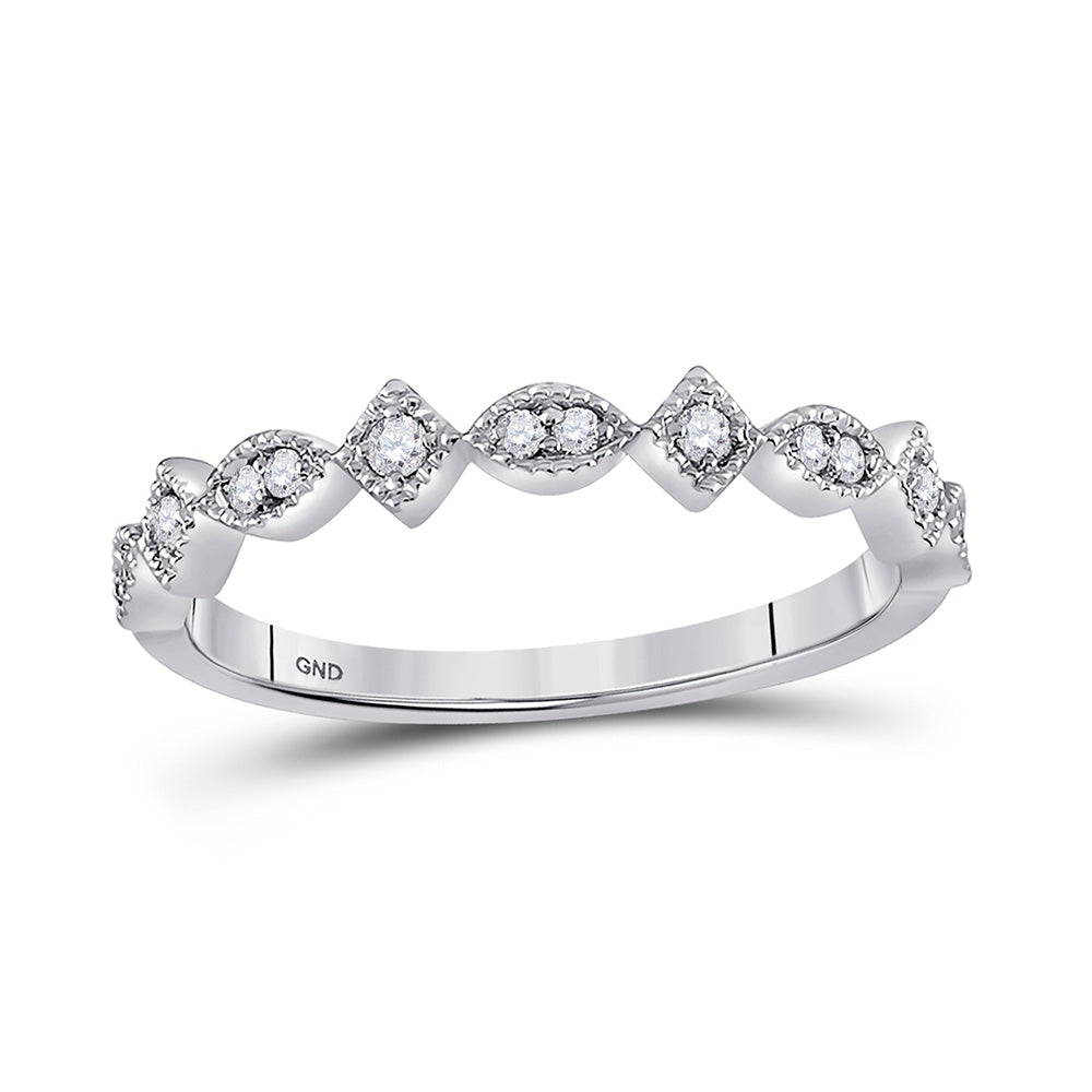 14kt White Gold Womens Round Diamond Geometric Stackable Band Ring 1/10 Cttw