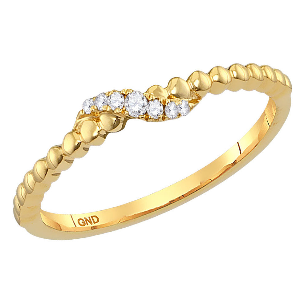 14kt Yellow Gold Womens Round Diamond Crossover Stackable Band Ring 1/20 Cttw