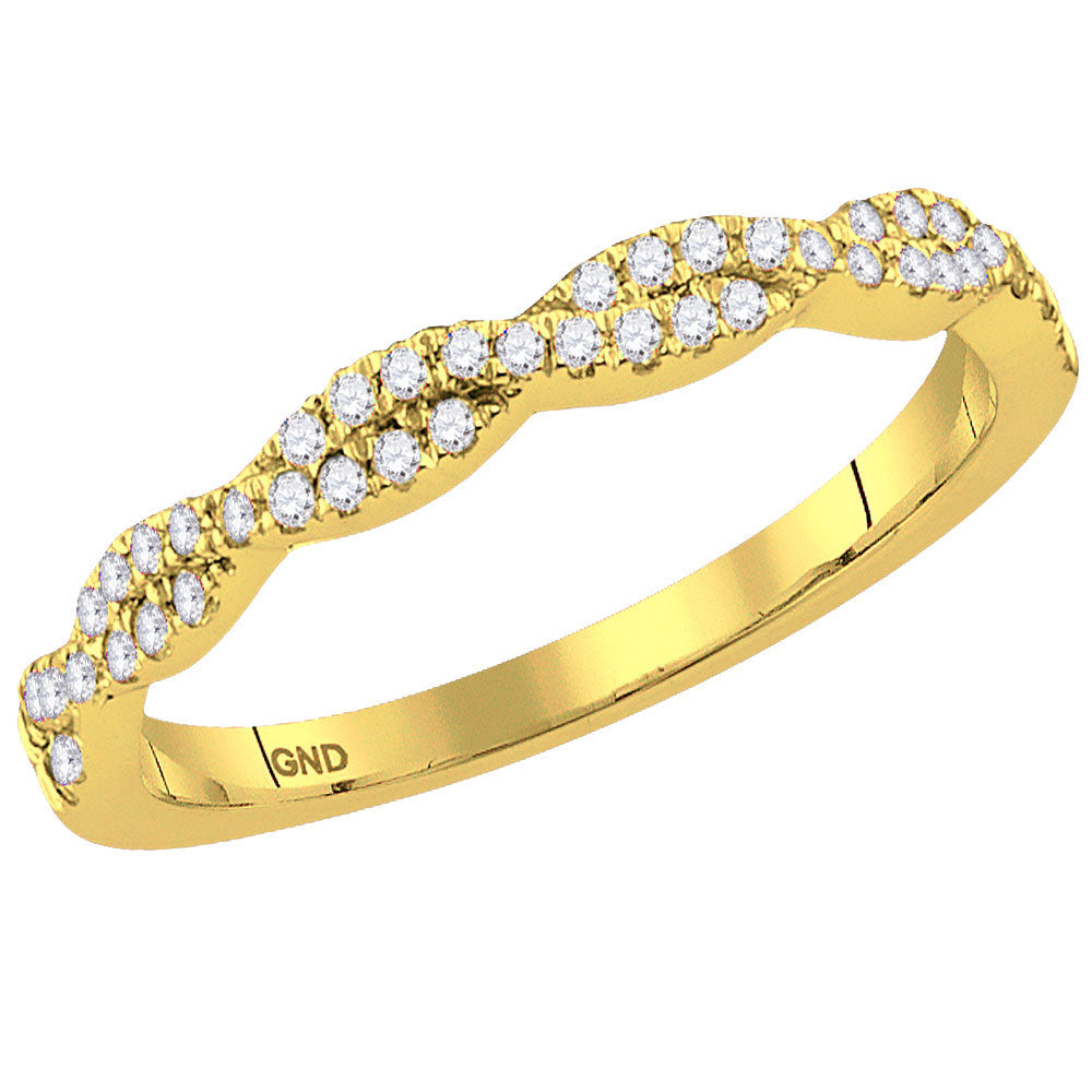 14kt Yellow Gold Womens Round Diamond Twist Stackable Band Ring 1/4 Cttw