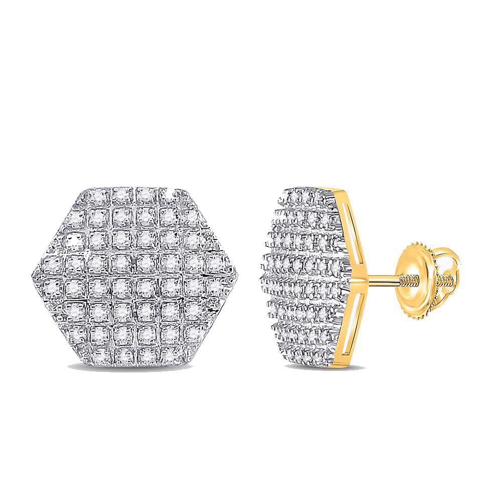 10kt Yellow Gold Round Diamond Hexagon Stud Earrings 1/3 Cttw