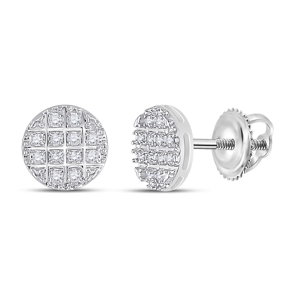 10kt White Gold Round Diamond Disk Circle Earrings 1/10 Cttw