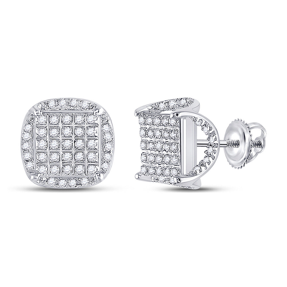 10kt White Gold Round Diamond Square Stud Earrings 1/3 Cttw