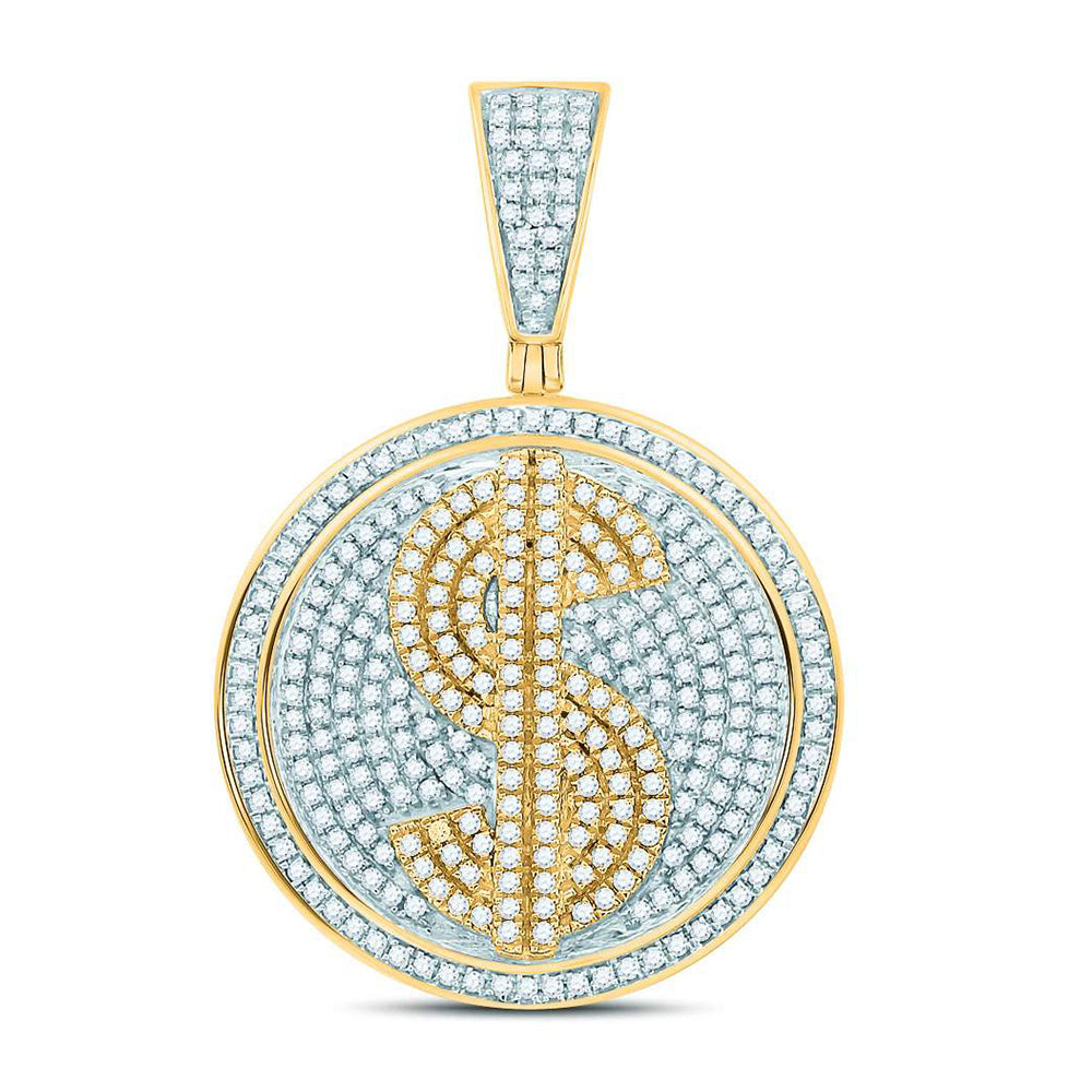 10kt Yellow Gold Mens Round Diamond Dollar Sign Circle Charm Pendant 1 Cttw