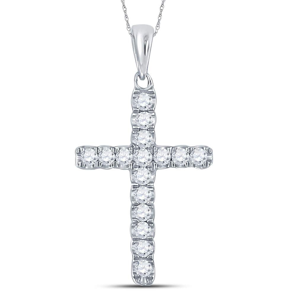 10kt White Gold Womens Round Diamond Religious Cross Pendant 1/4 Cttw
