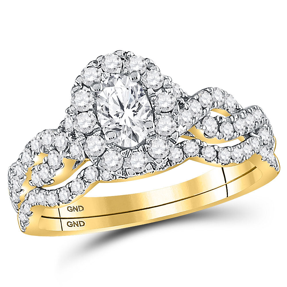 14kt Yellow Gold Oval Diamond Bridal Wedding Ring Band Set 1 Cttw