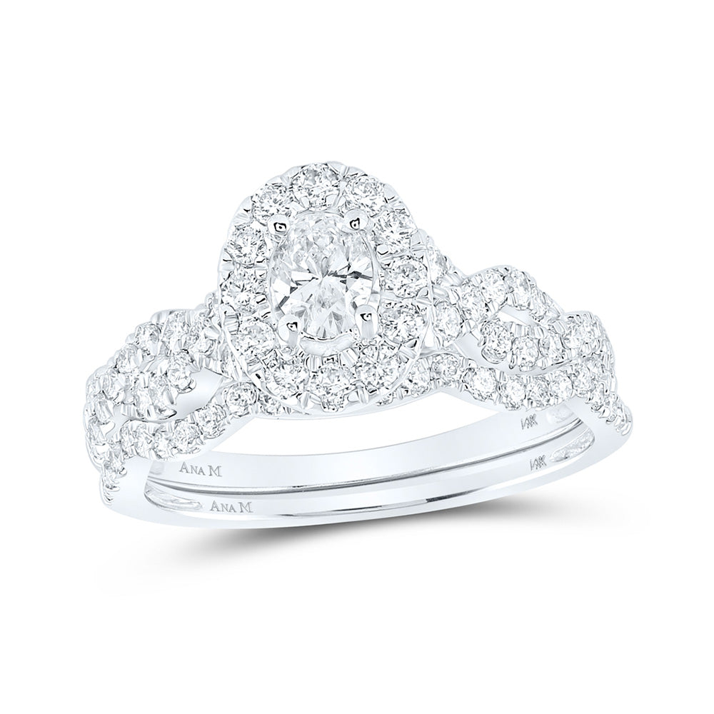 14kt White Gold Oval Diamond Bridal Wedding Ring Band Set 1 Cttw