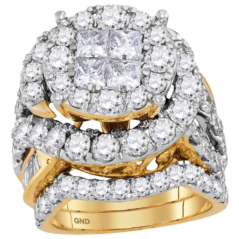 14kt Yellow Gold Princess Diamond Bridal Wedding Ring Band Set 5-5/8 Cttw