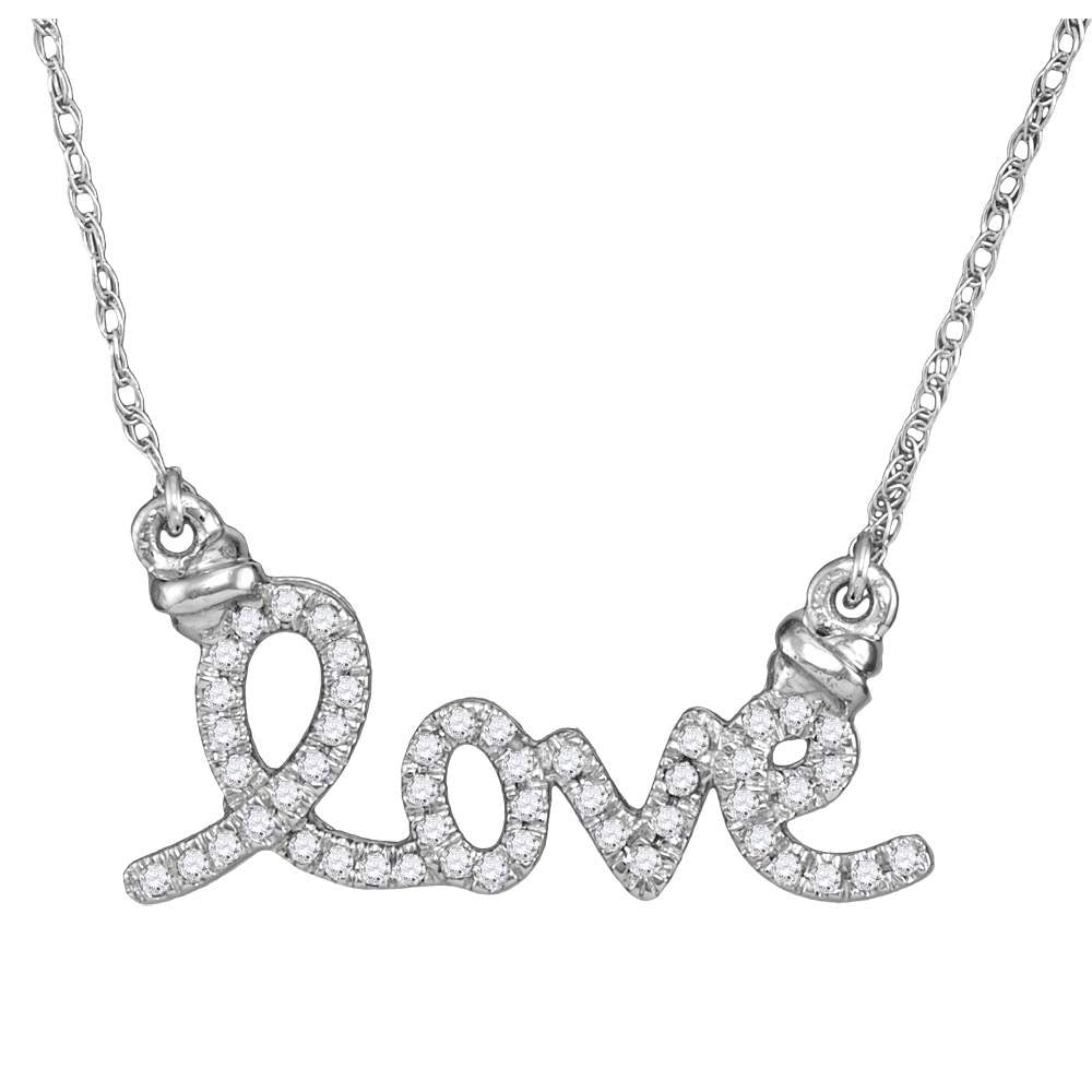Gold Cursive Love Pendant Fashion Necklace 1/8 Cttw Round Natural Diamond Womens