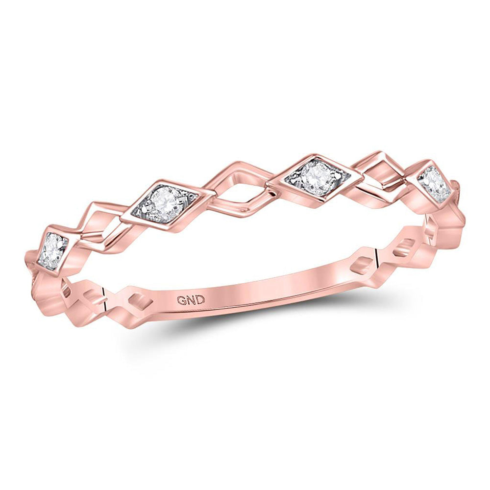 10kt Rose Gold Womens Round Diamond Stackable Band Ring 1/20 Cttw