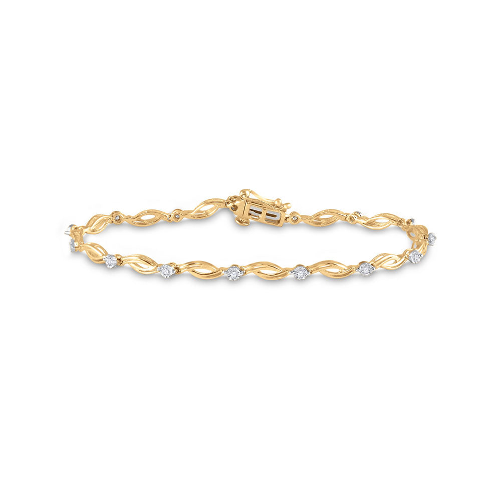 10kt Yellow Gold Womens Round Diamond Twist Link Bracelet 1/4 Cttw