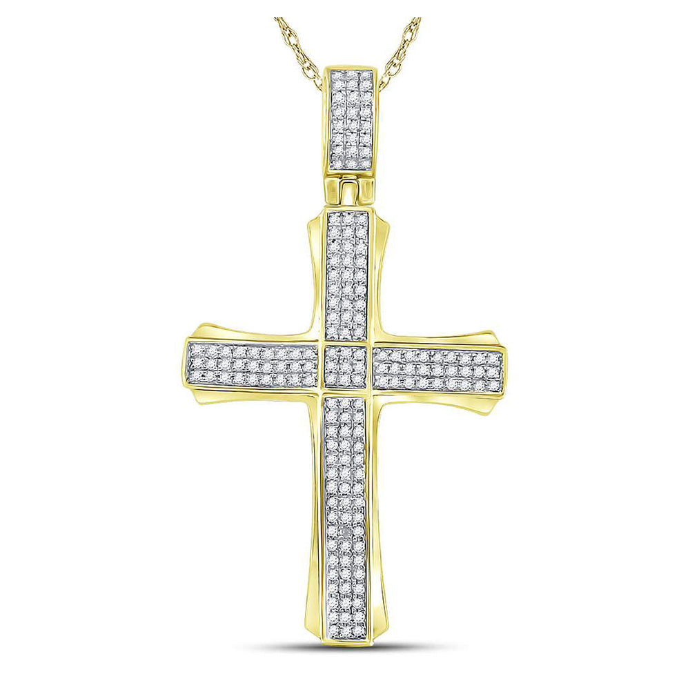 10kt Yellow Gold Mens Round Diamond Cross Charm Pendant 3/8 Cttw