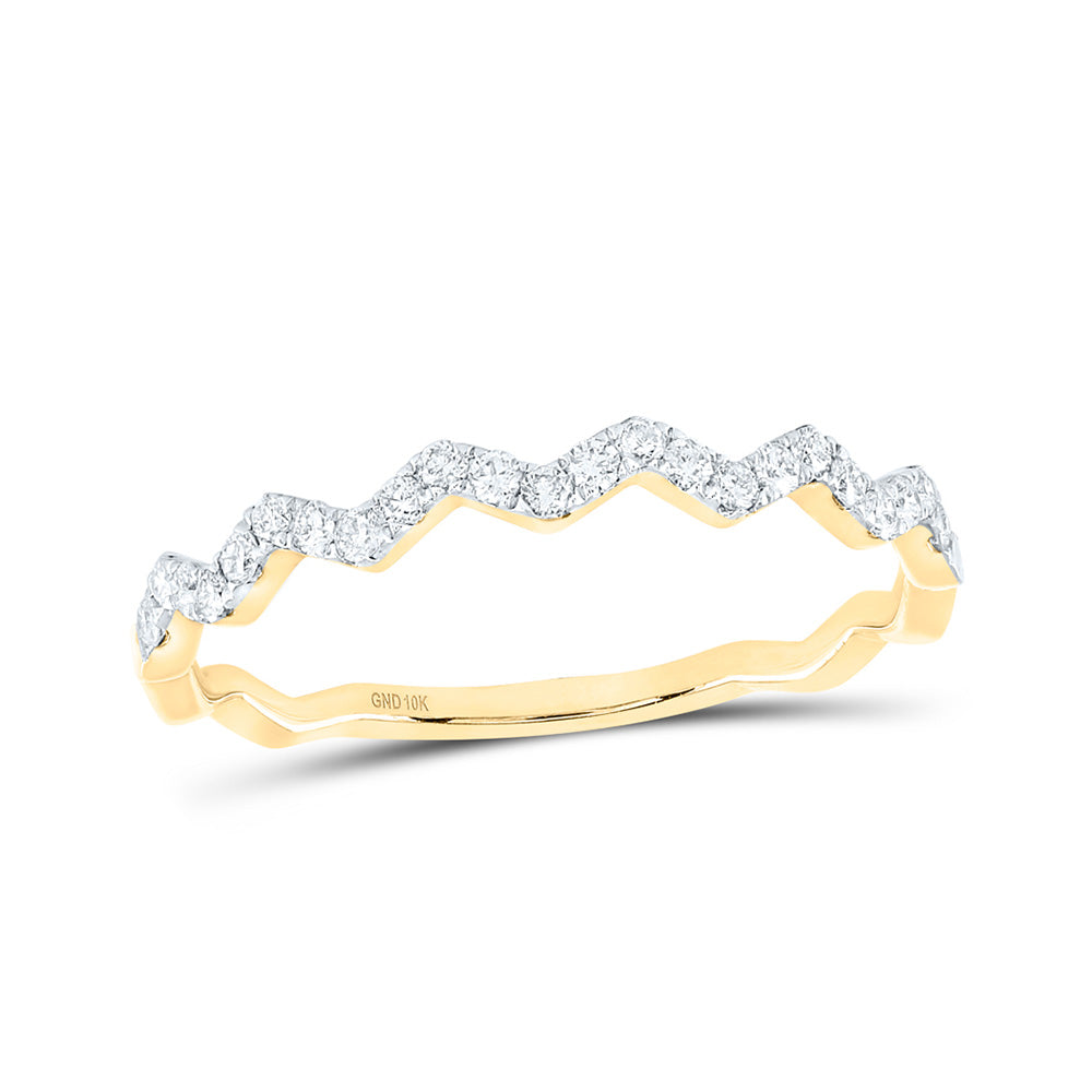 10kt Yellow Gold Womens Round Diamond Zigzag Stackable Band Ring 1/5 Cttw