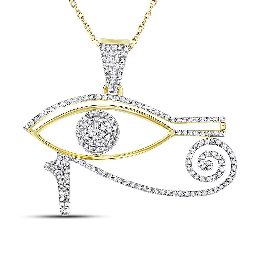 10kt Yellow Gold Mens Round Diamond Eye of Horus Charm Pendant 1/2 Cttw