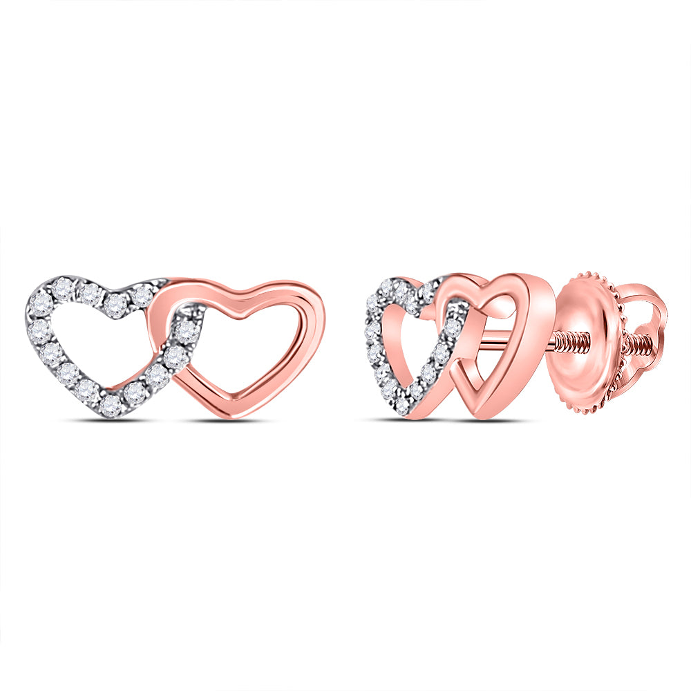 10kt Rose Gold Womens Round Diamond Heart Earrings 1/12 Cttw