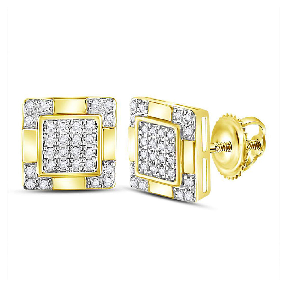 10kt Yellow Gold Round Diamond Square Cluster Stud Earrings 1/6 Cttw