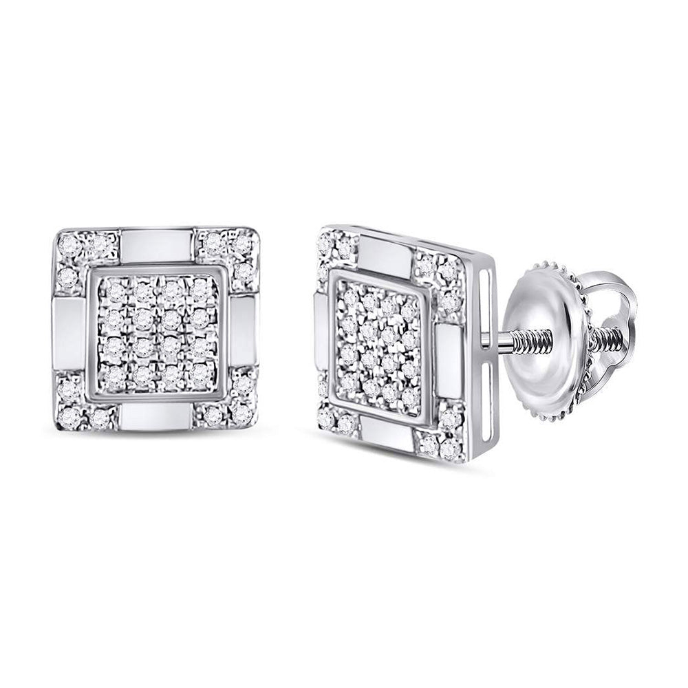 10kt White Gold Round Diamond Square Cluster Stud Earrings 1/6 Cttw