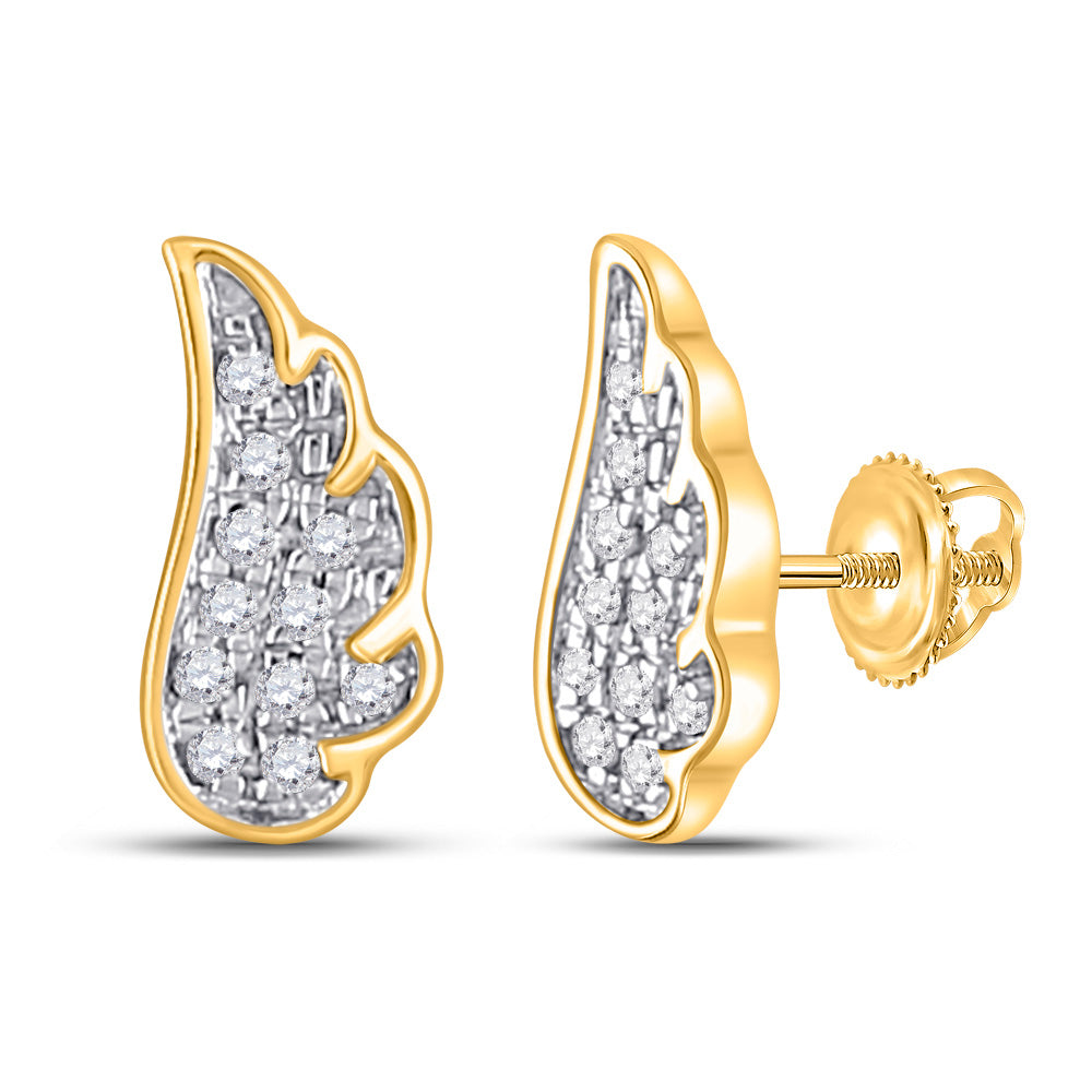 10kt Yellow Gold Womens Round Diamond Wing Angel Earrings 1/20 Cttw