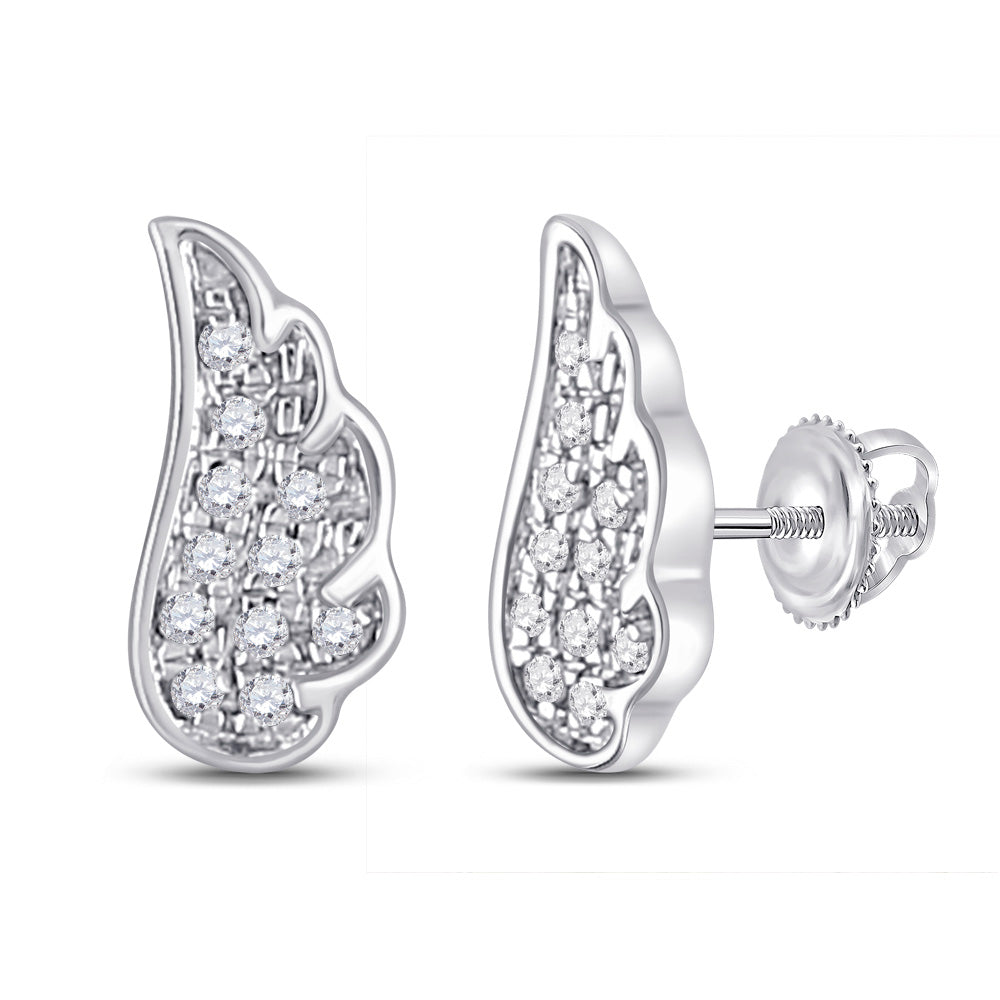 10kt White Gold Womens Round Diamond Wing Angel Earrings 1/20 Cttw