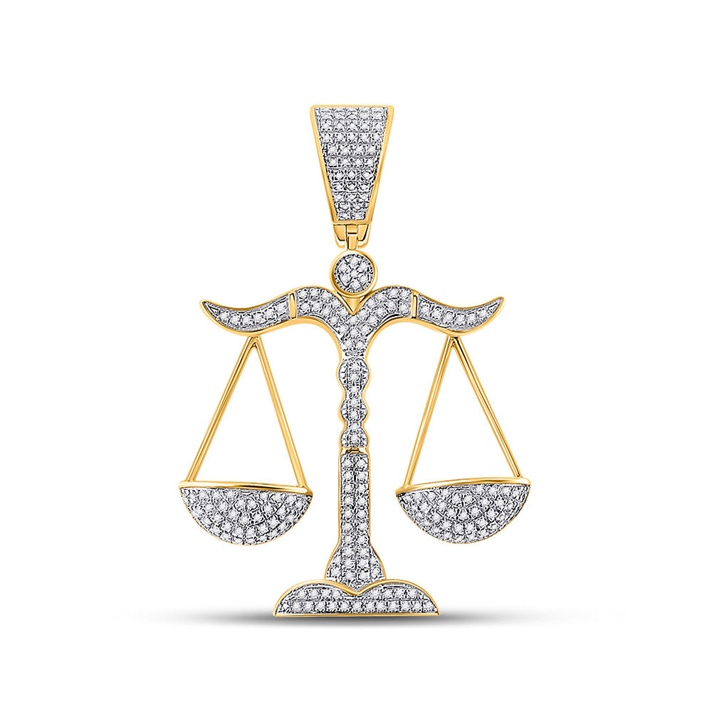 10kt Yellow Gold Mens Round Diamond Scales of Justice Charm Pendant 3/8 Cttw