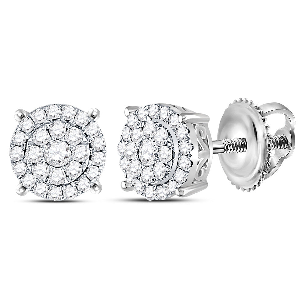 14kt White Gold Womens Round Diamond Cluster Earrings 1/3 Cttw