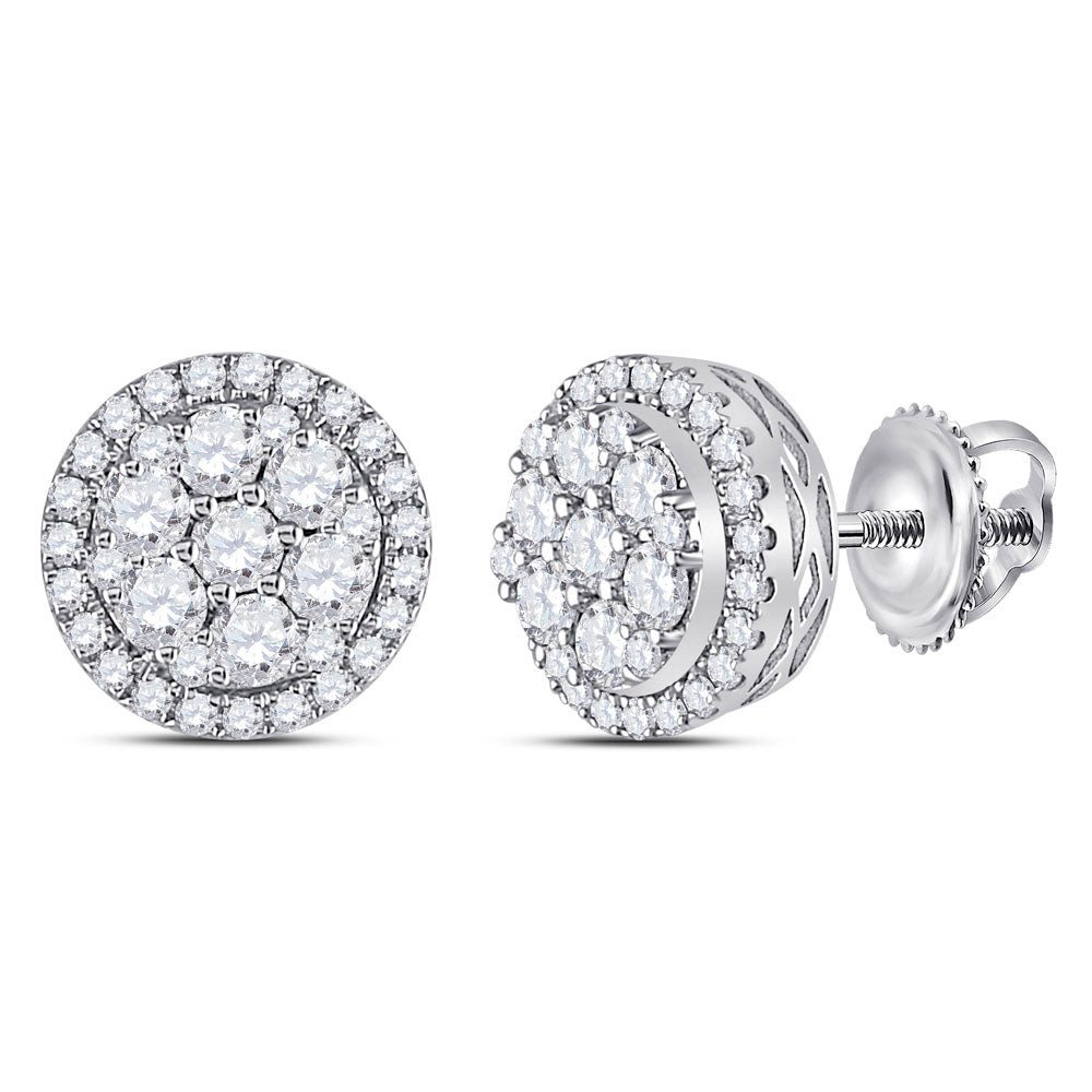 14kt White Gold Womens Round Diamond Flower Halo Cluster Earrings 7/8 Cttw