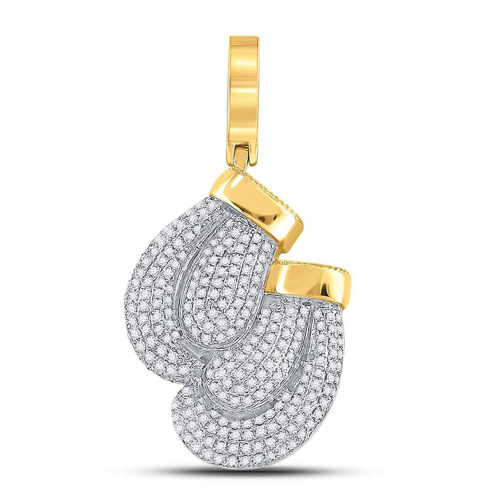 10kt Yellow Gold Mens Round Diamond Boxing Gloves Charm Pendant 7/8 Cttw