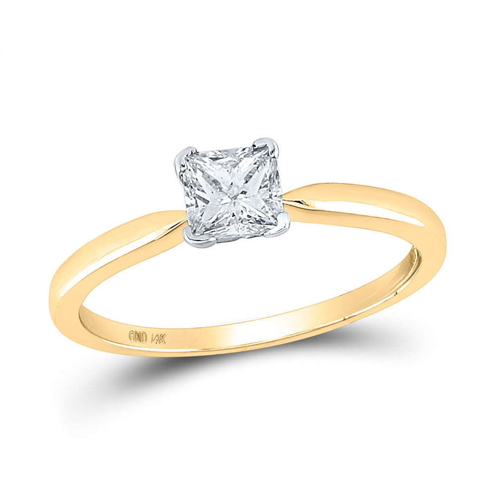 Gold Solitaire Bridal Wedding Engagement Ring 1/2 Cttw Princess Natural Diamond Womens