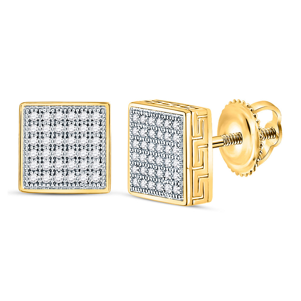 10kt Yellow Gold Round Diamond Square Cluster Stud Earrings Cttw