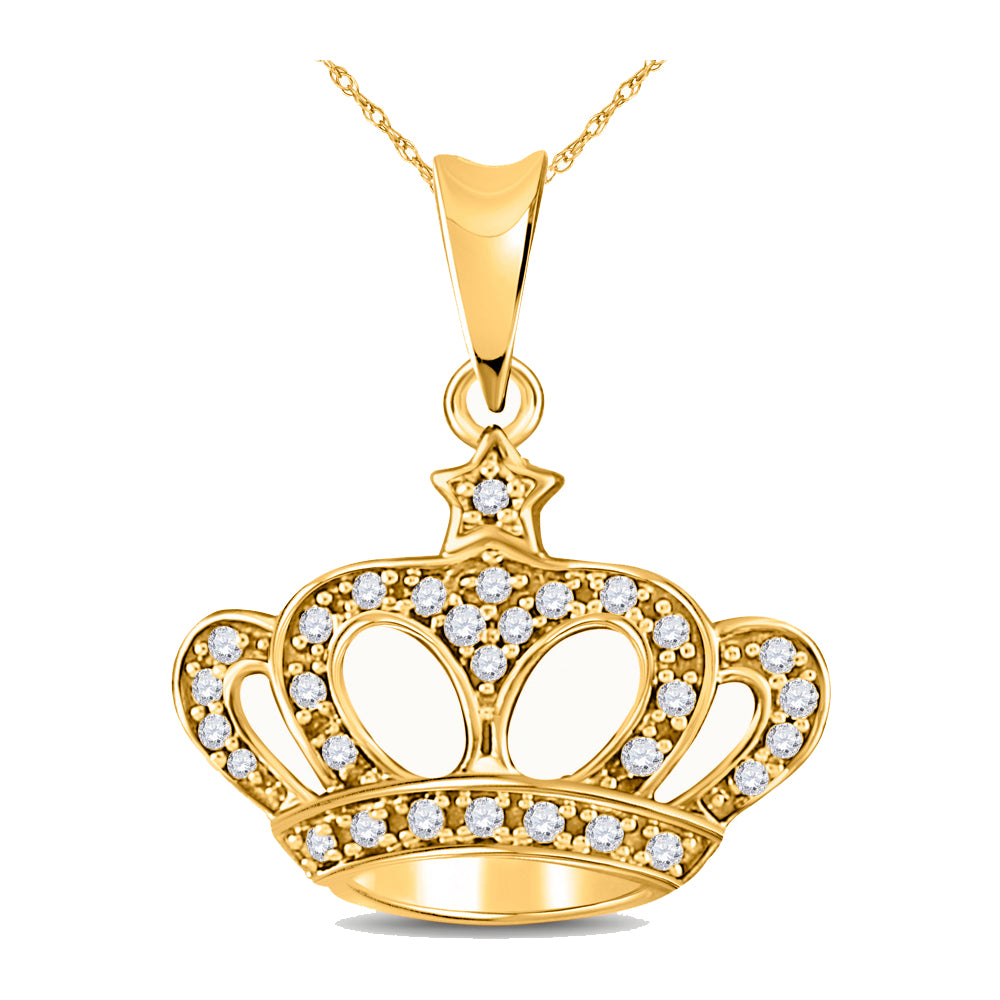 10kt Yellow Gold Womens Round Diamond Crown Pendant 1/8 Cttw