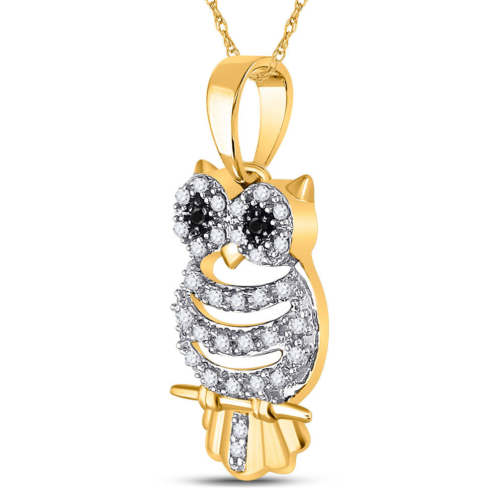 10kt Yellow Gold Womens Diamond Owl Pendant 1/6 Cttw