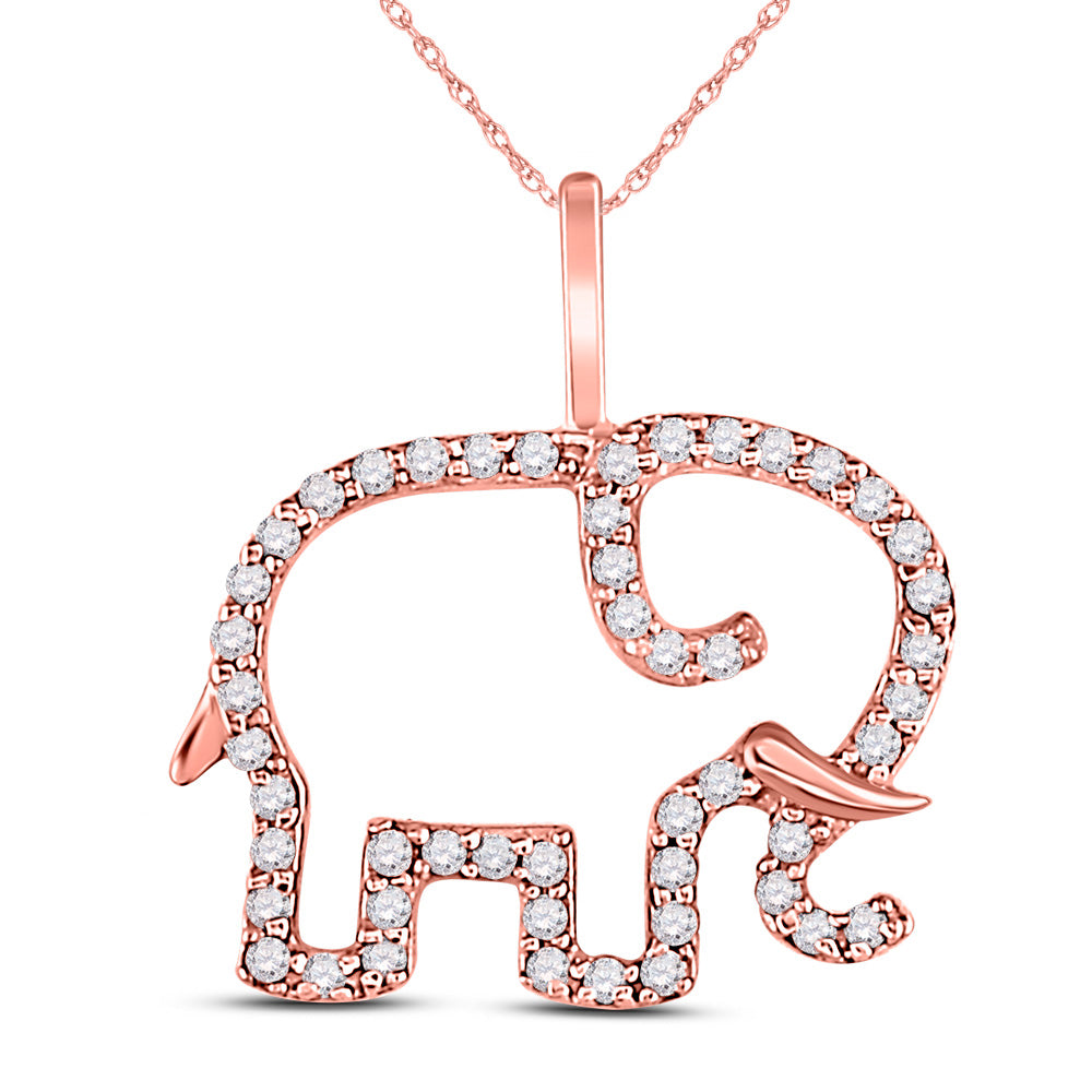 10kt Rose Gold Womens Round Diamond Elephant Animal Pendant 1/6 Cttw