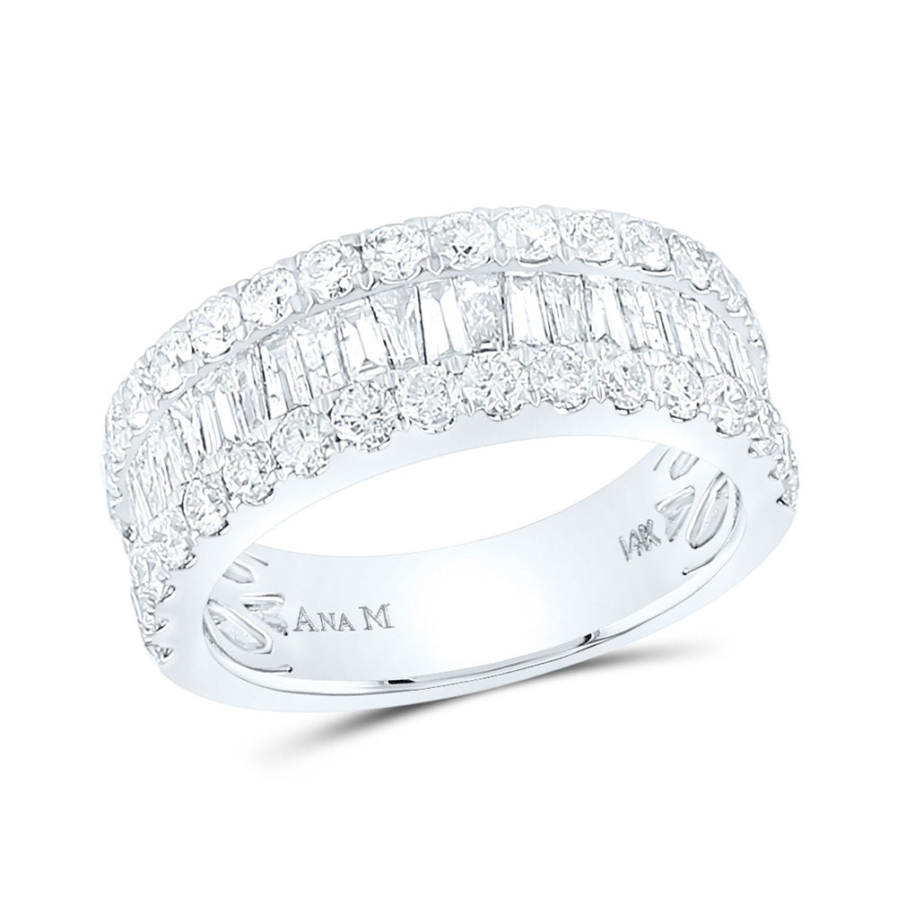 14kt White Gold Womens Baguette Diamond Anniversary Ring 2 Cttw