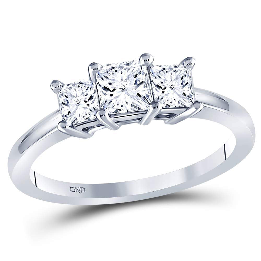 14kt White Gold Princess Diamond 3-stone Bridal Wedding Engagement Ring 1 Cttw