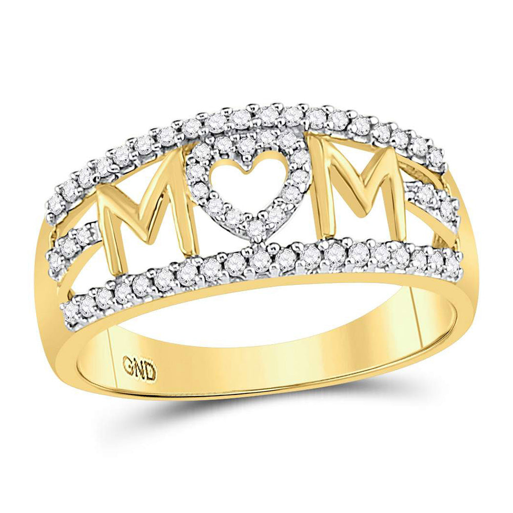 10kt Yellow Gold Womens Round Diamond Mom Heart Band Ring 1/4 Cttw