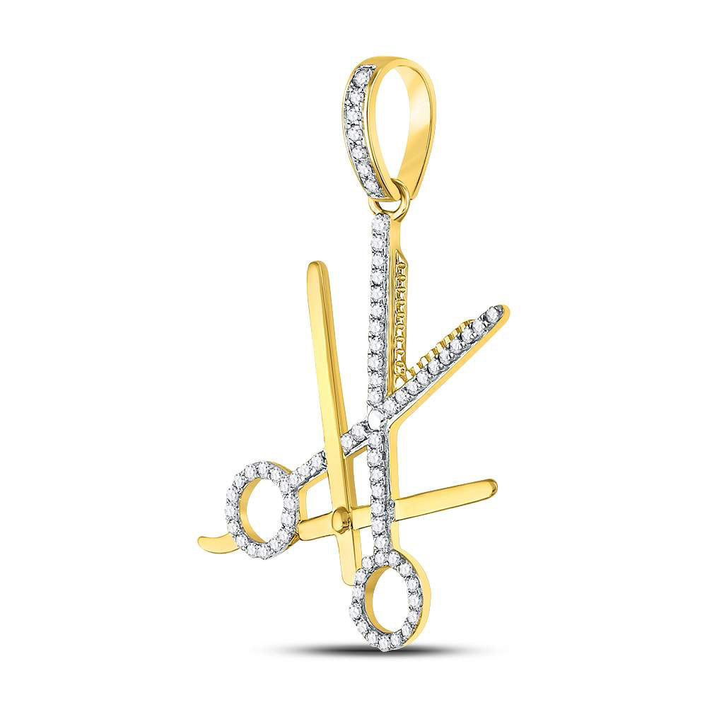 10kt Yellow Gold Mens Round Diamond Barber Scissors Charm Pendant 1/2 Cttw