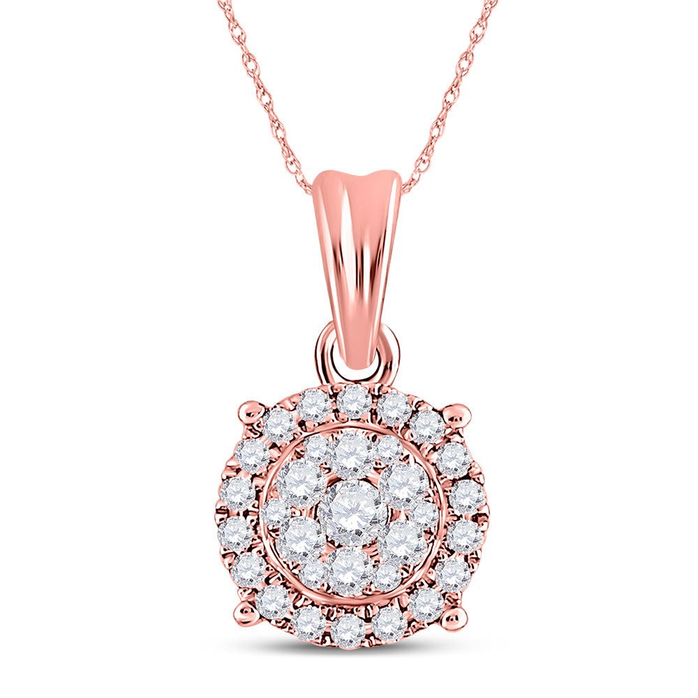 14kt Rose Gold Womens Round Diamond Halo Cluster Pendant 1/4 Cttw