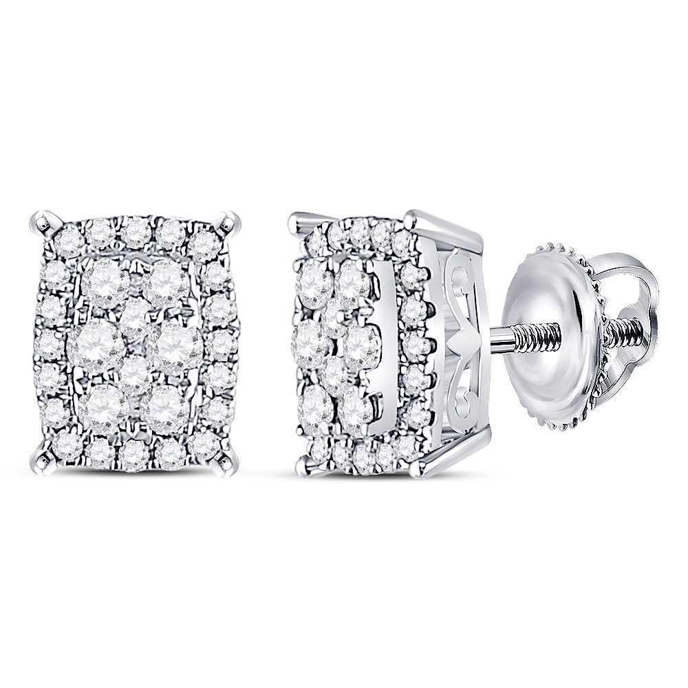 14kt White Gold Womens Round Diamond Rectangle Cluster Earrings 1/4 Cttw