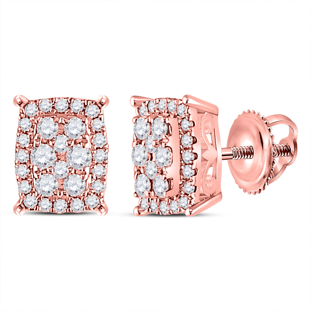 14kt Rose Gold Womens Round Diamond Rectangular Cluster Earrings 1/4 Cttw