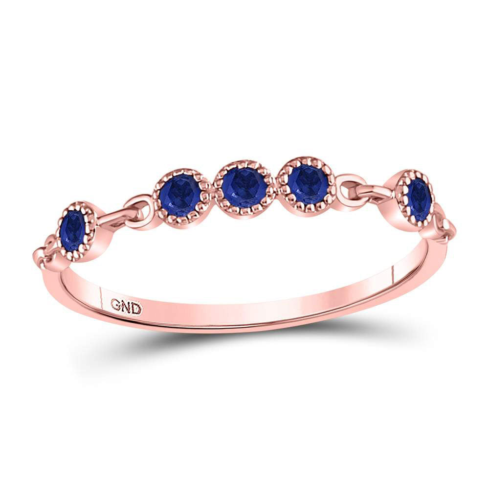 10kt Rose Gold Womens Round Blue Sapphire Dot Stackable Band Ring 1/5 Cttw