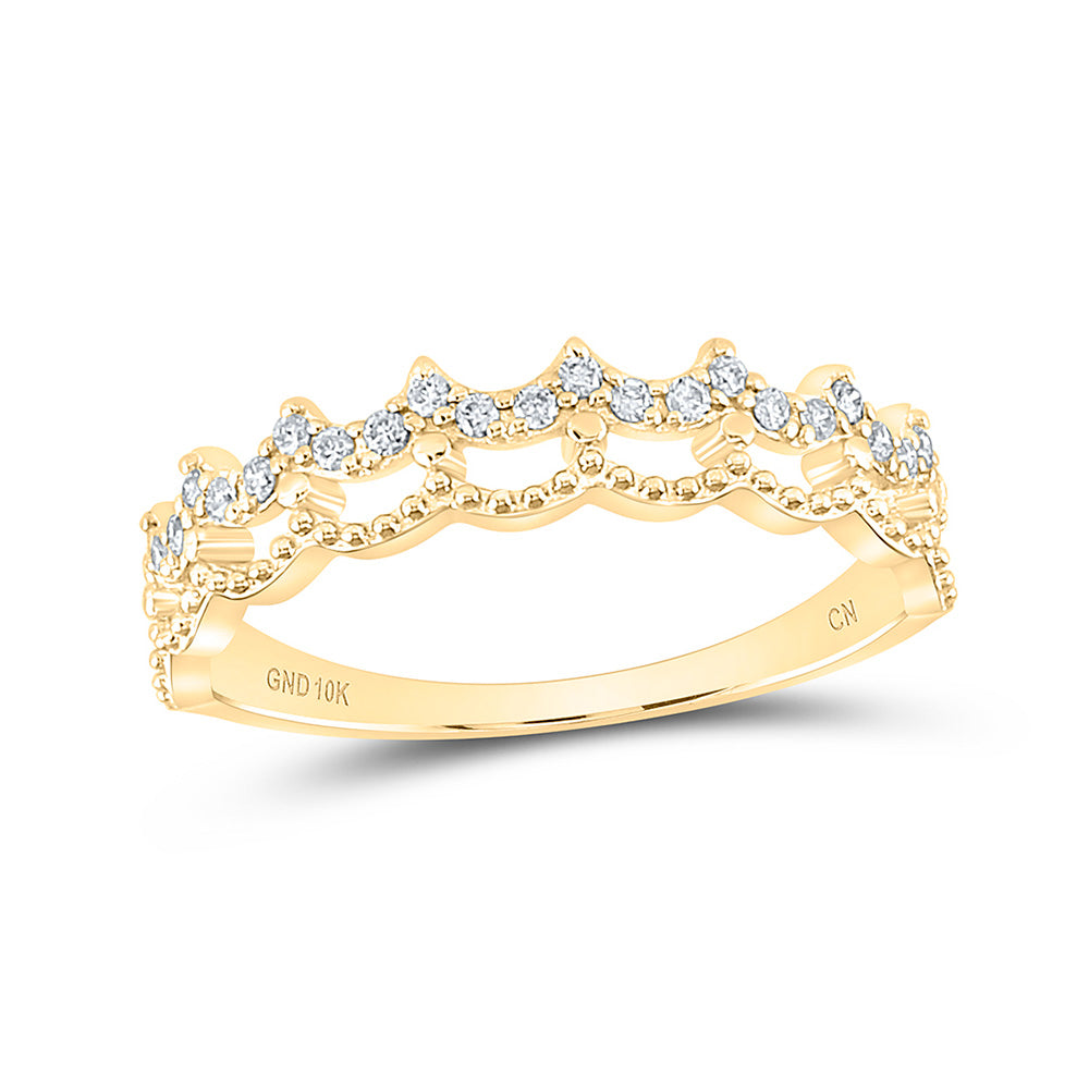 10kt Yellow Gold Womens Round Diamond Scalloped Stackable Band Ring 1/4 Cttw