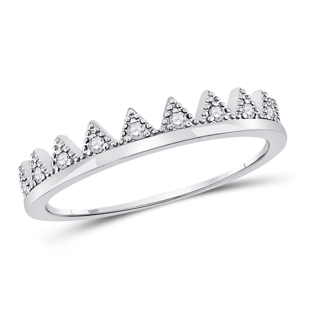 10kt White Gold Womens Round Diamond Chevron Stackable Band Ring 1/10 Cttw