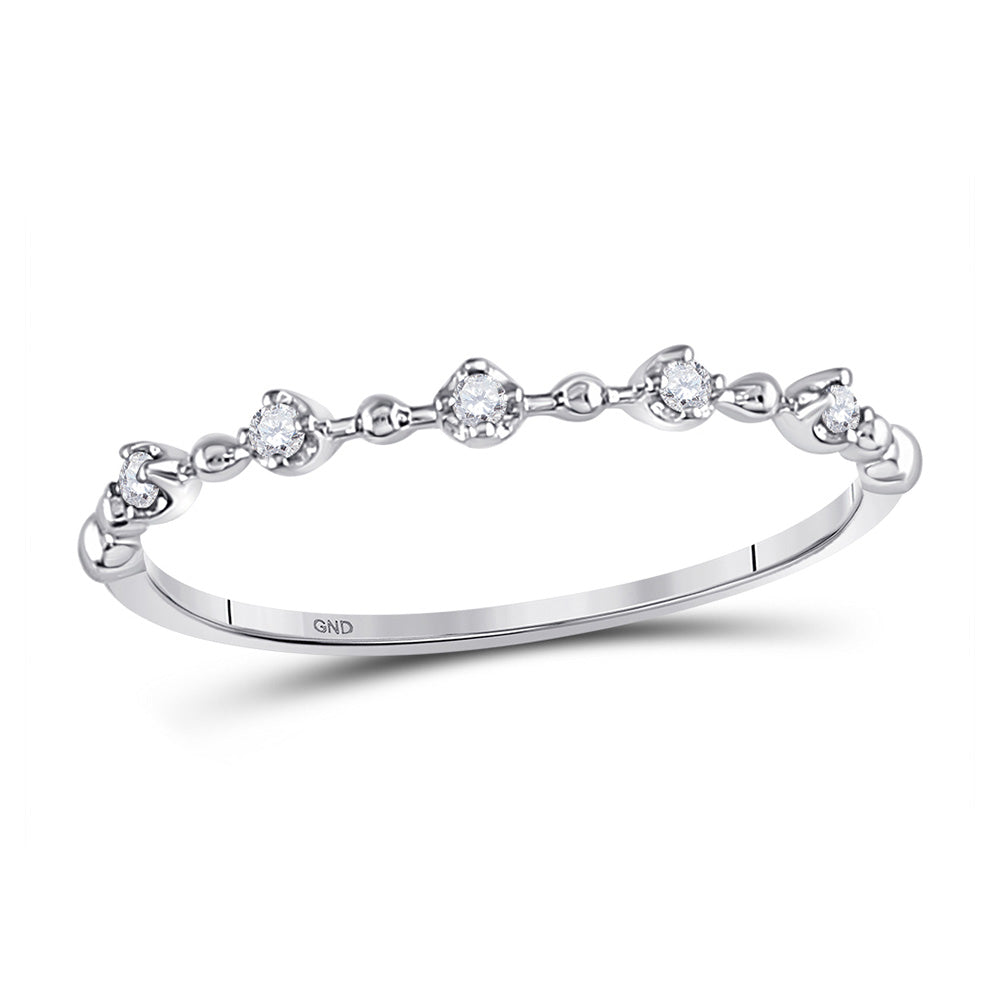 10kt White Gold Womens Round Diamond Bead Dot Stackable Ring 1/20 Cttw