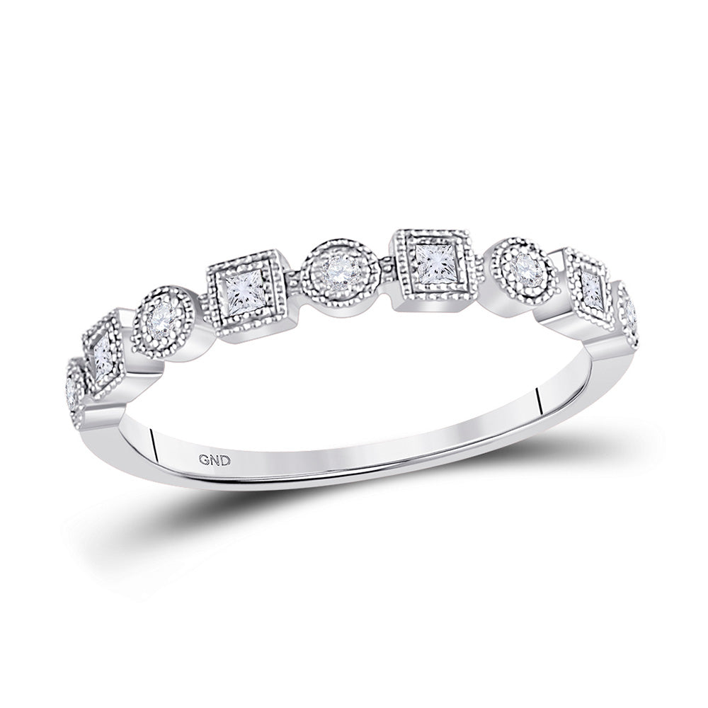 10kt White Gold Womens Round Diamond Square Dot Stackable Band Ring 1/8 Cttw