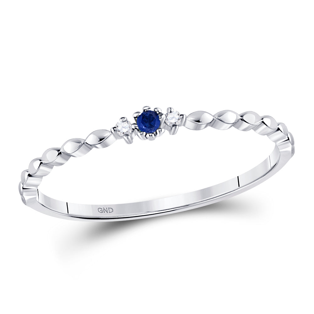 10kt White Gold Womens Round Blue Sapphire Diamond Stackable Band Ring .03 Cttw