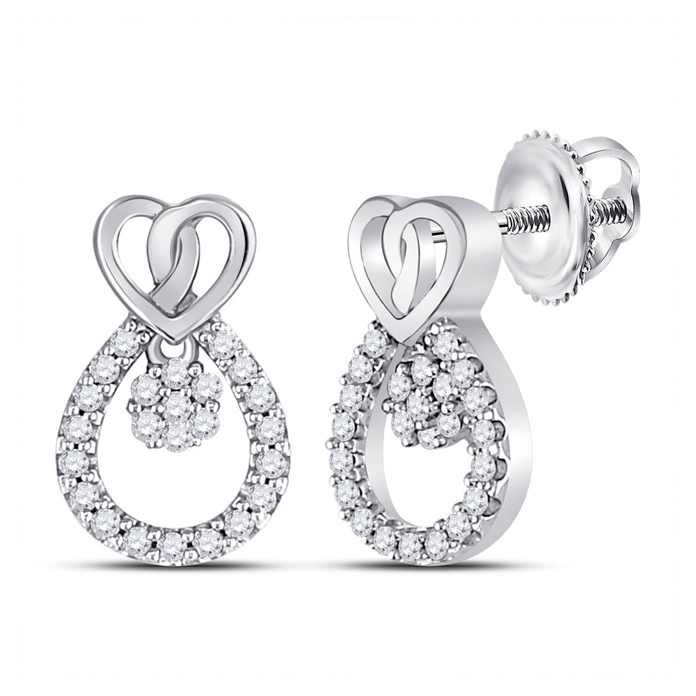 10kt White Gold Womens Round Diamond Teardrop Heart Earrings 1/6 Cttw
