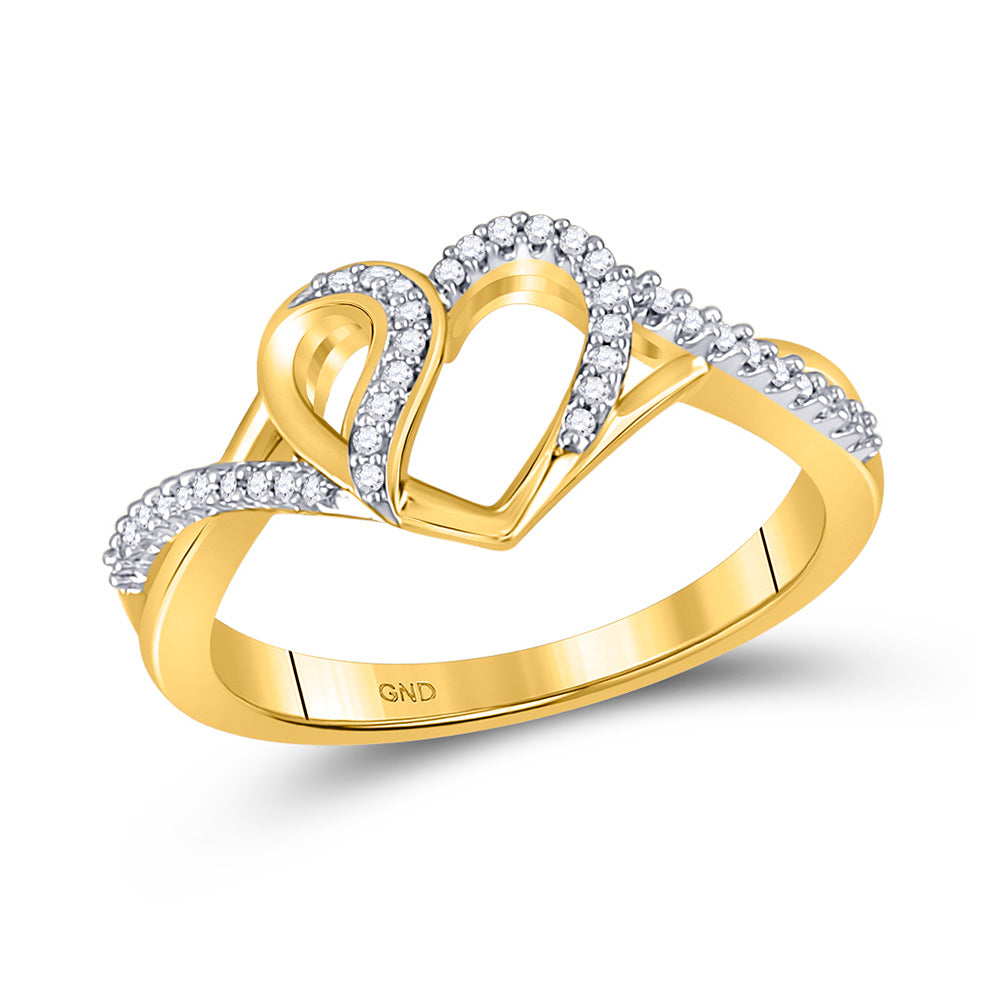 10kt Yellow Gold Womens Round Diamond Heart Ring 1/10 Cttw
